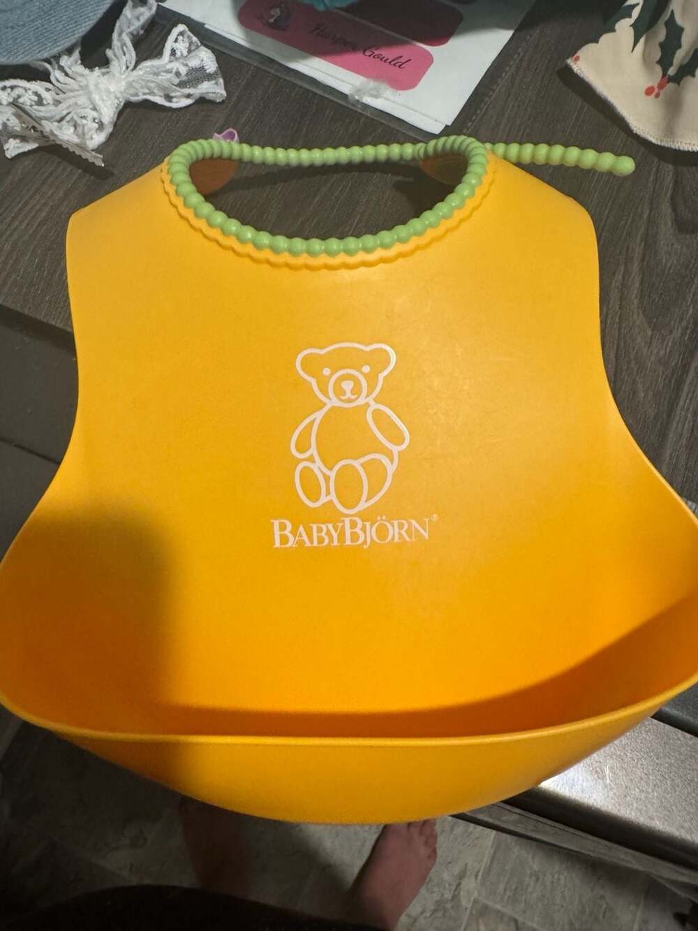 BabyBjörn Soft Bib with Spill Pocket, Yellow